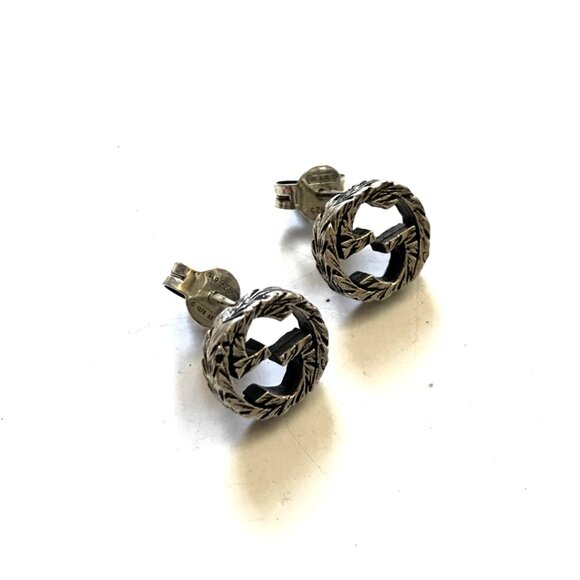 Gucci Interlocking G 10mm Stud Earrings in Aged Silver Womens Set Post Back GG - Picture 4 of 11